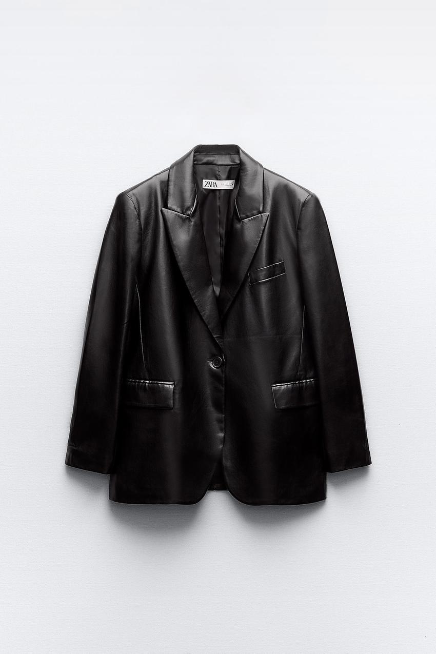 Zara black leather blazer Outlet