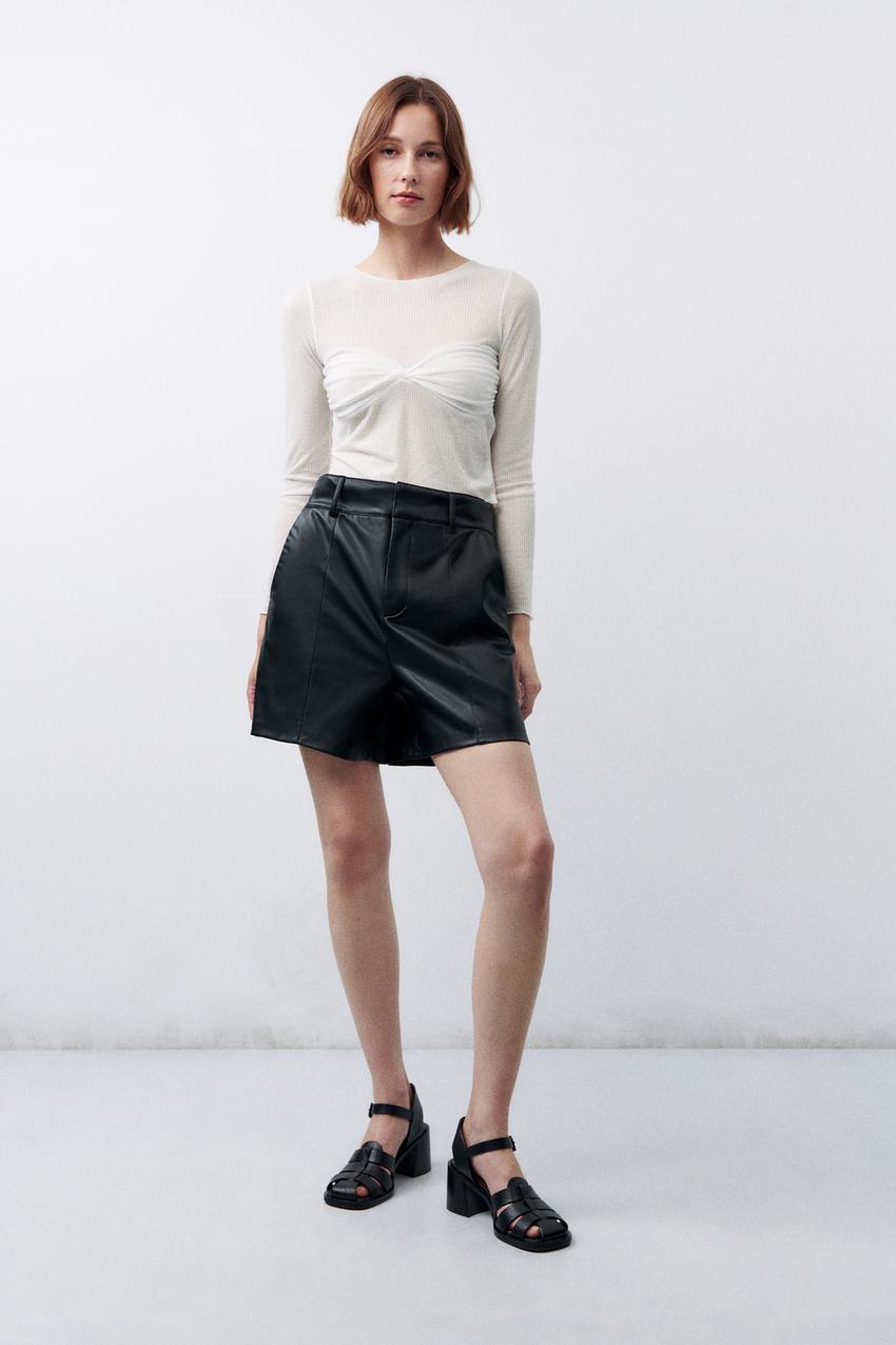 Zara shorts leather Clearance