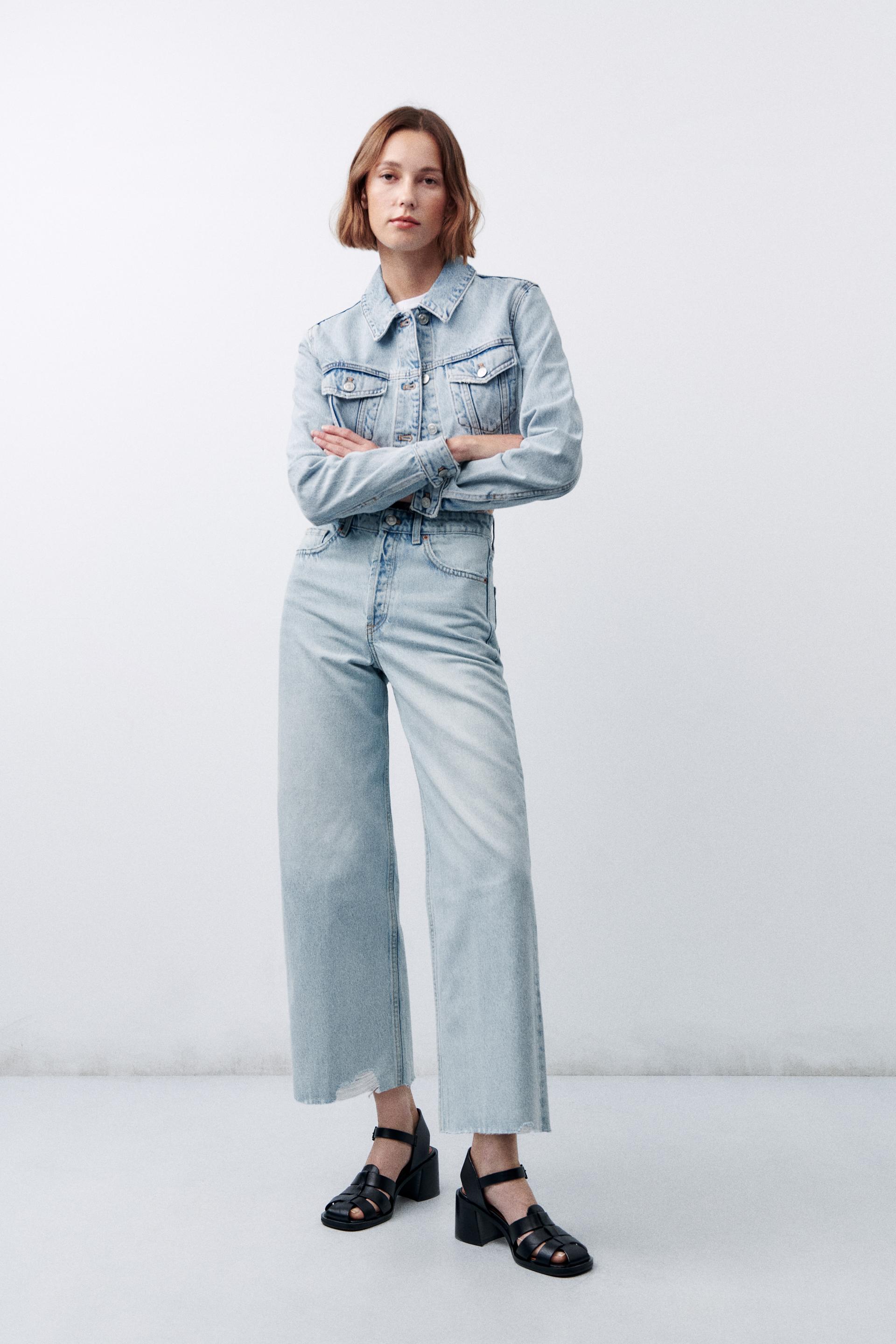 Hi rise wide leg cropped jeans zara Clearance