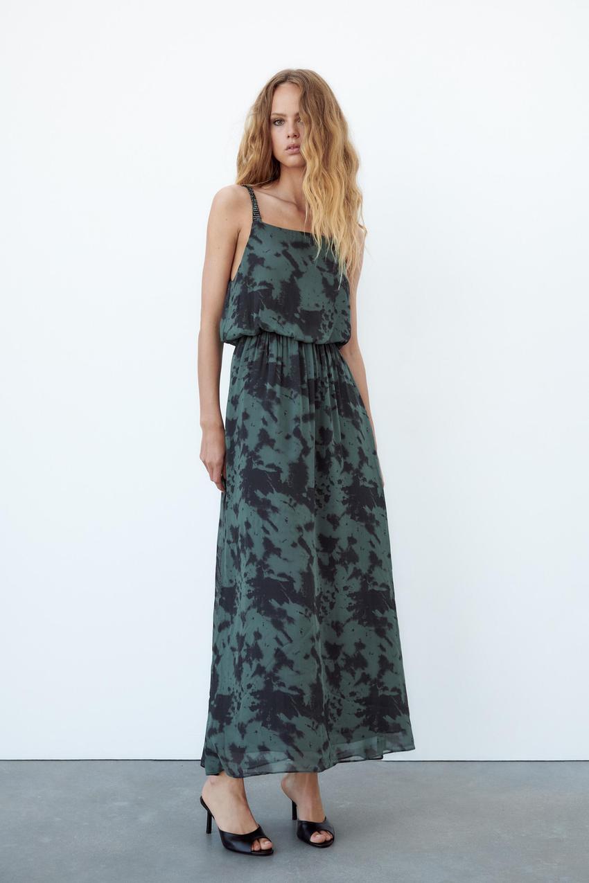 Printed midi dress zara green Outlet