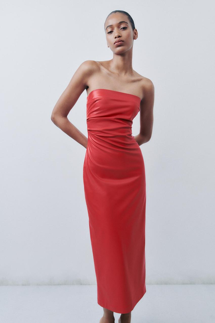 Red leather dress zara Clearance
