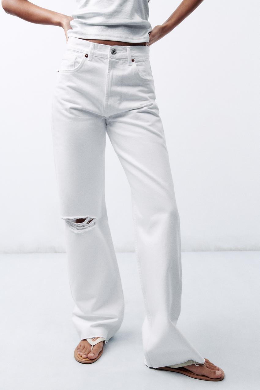 Wide leg ripped jeans womens zara Clearance