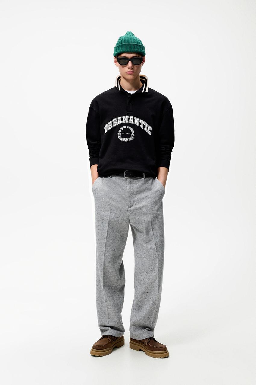 SLOGAN PRINT POLO COLLAR SWEATSHIRT - Black | ZARA Australia