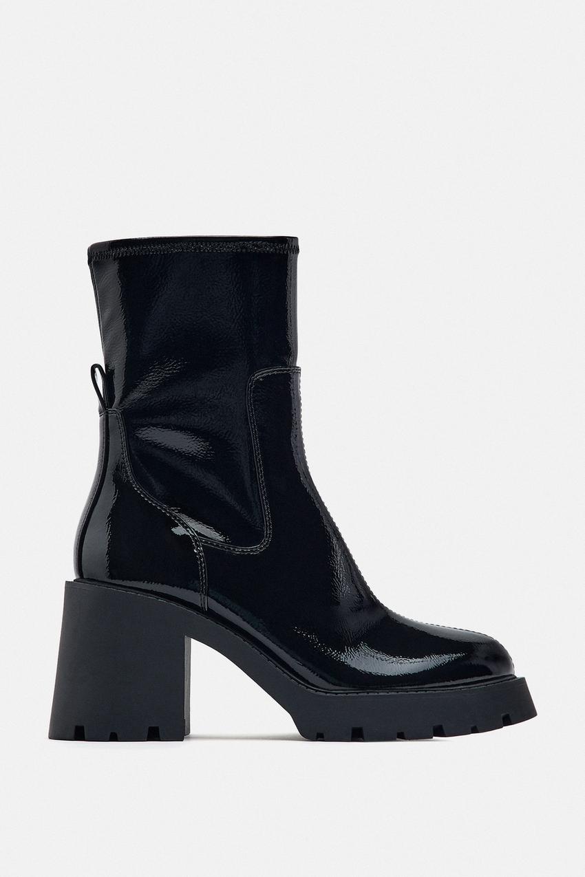 Zara black patent leather boots Clearance