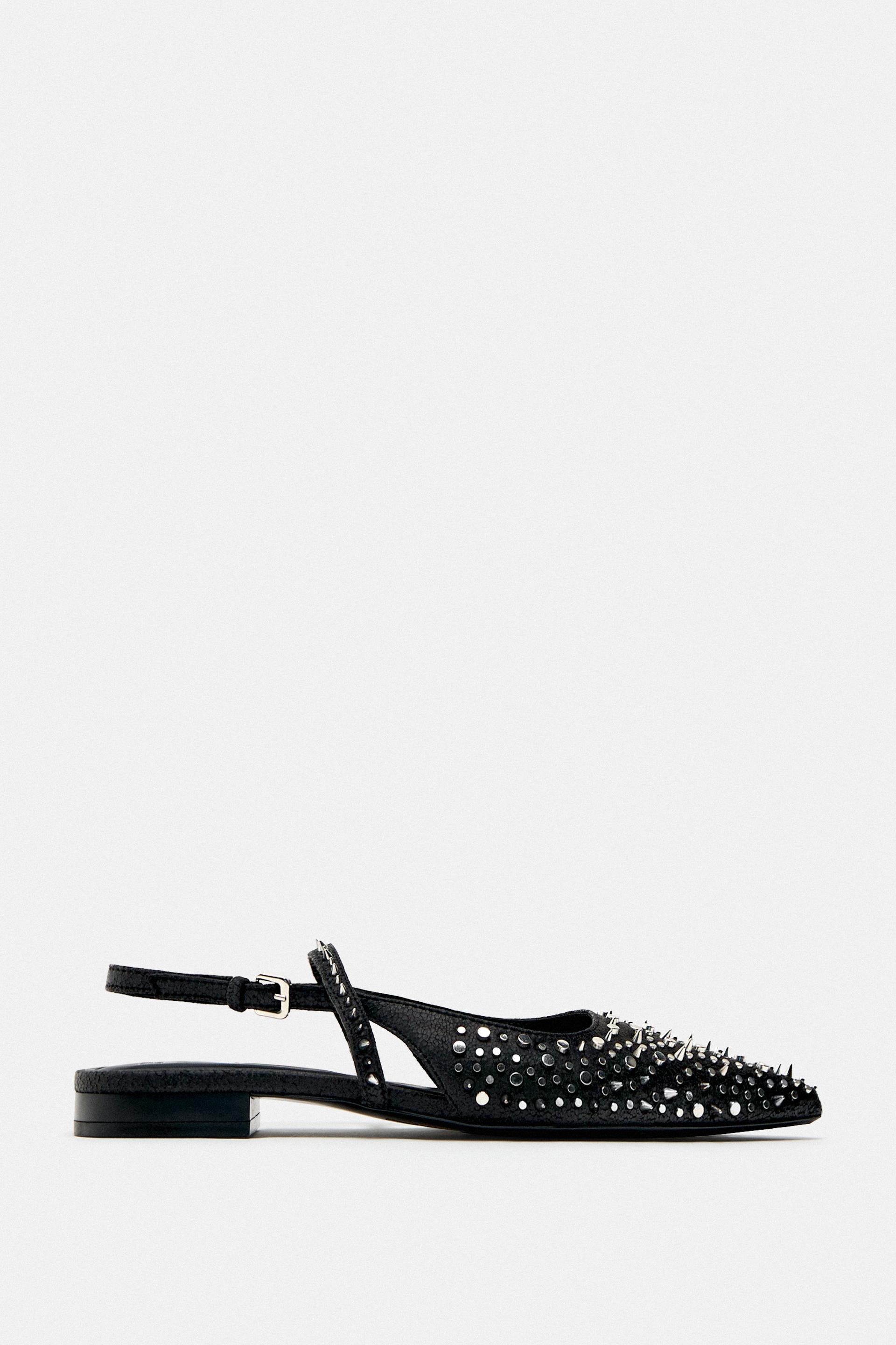 Zara black studded flats clearance