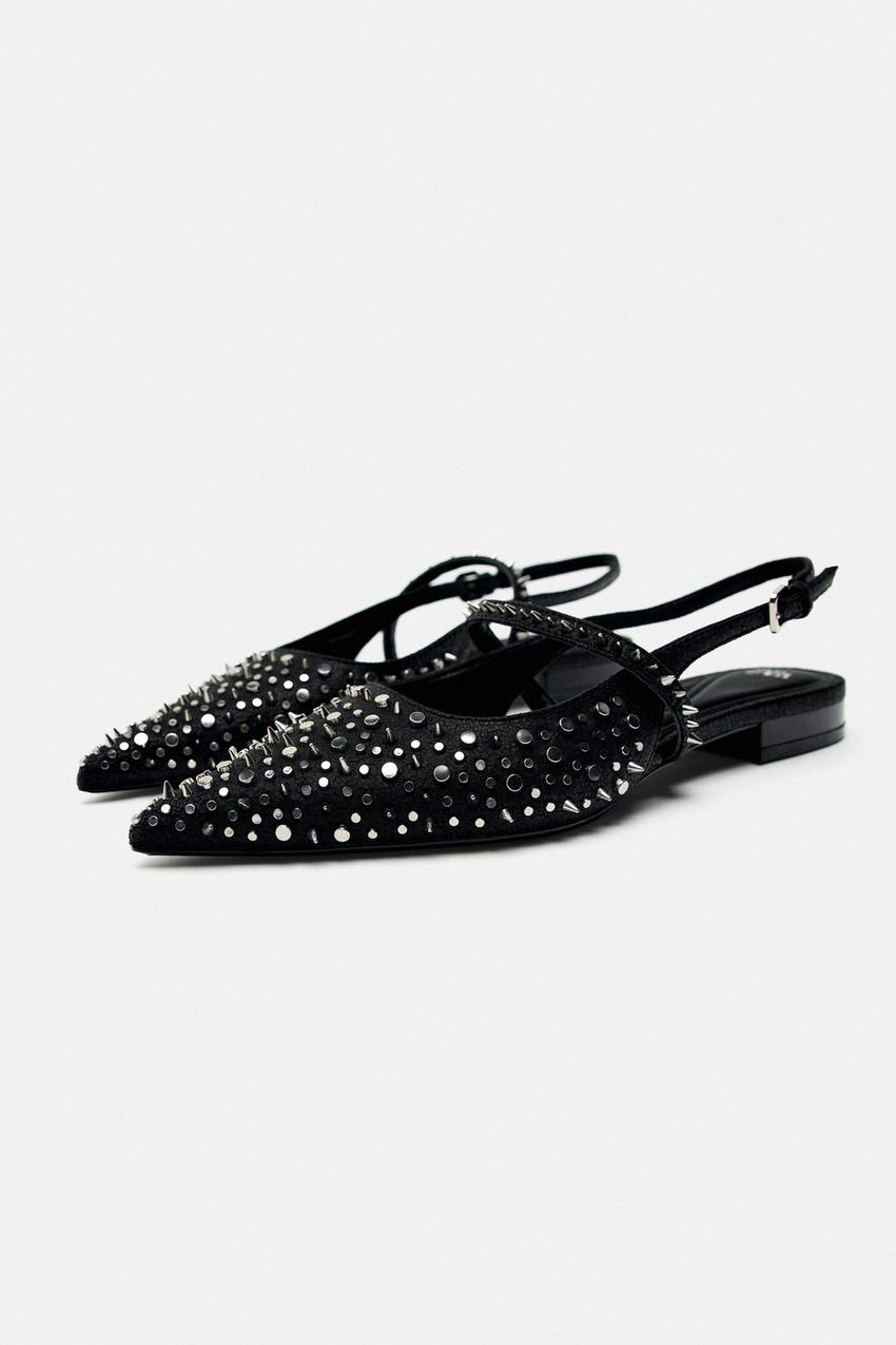 Zara black studded flats Clearance