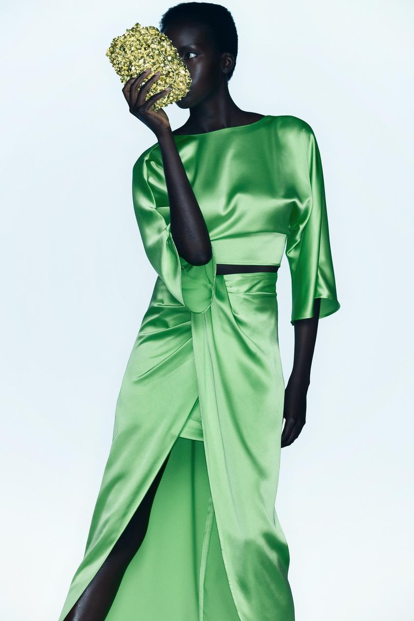 Green shoulder bag zara Clearance