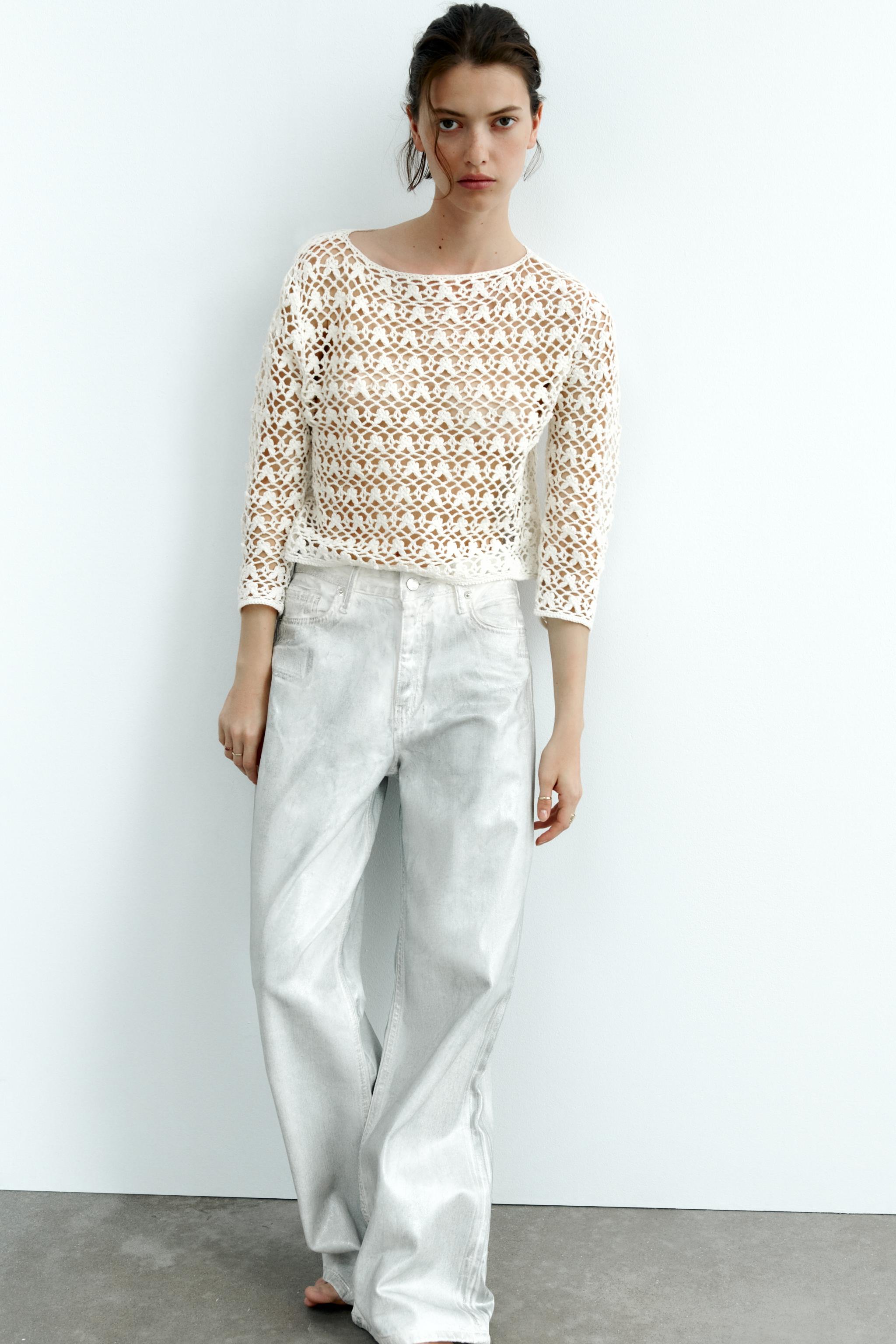 Zara FLORAL CROCHET KNIT SWEATER Mall of America