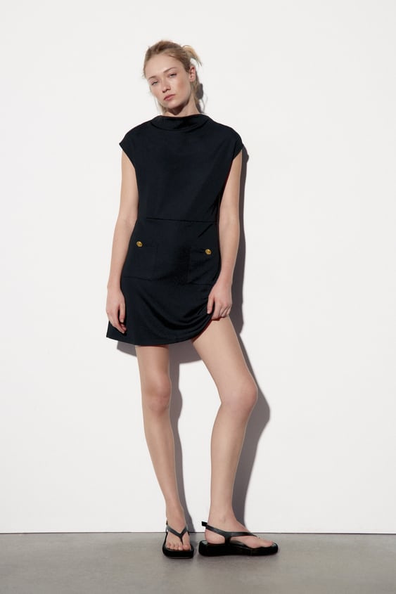 자라 원피스 Zara OTTOMAN KNIT MINI DRESS,Black
