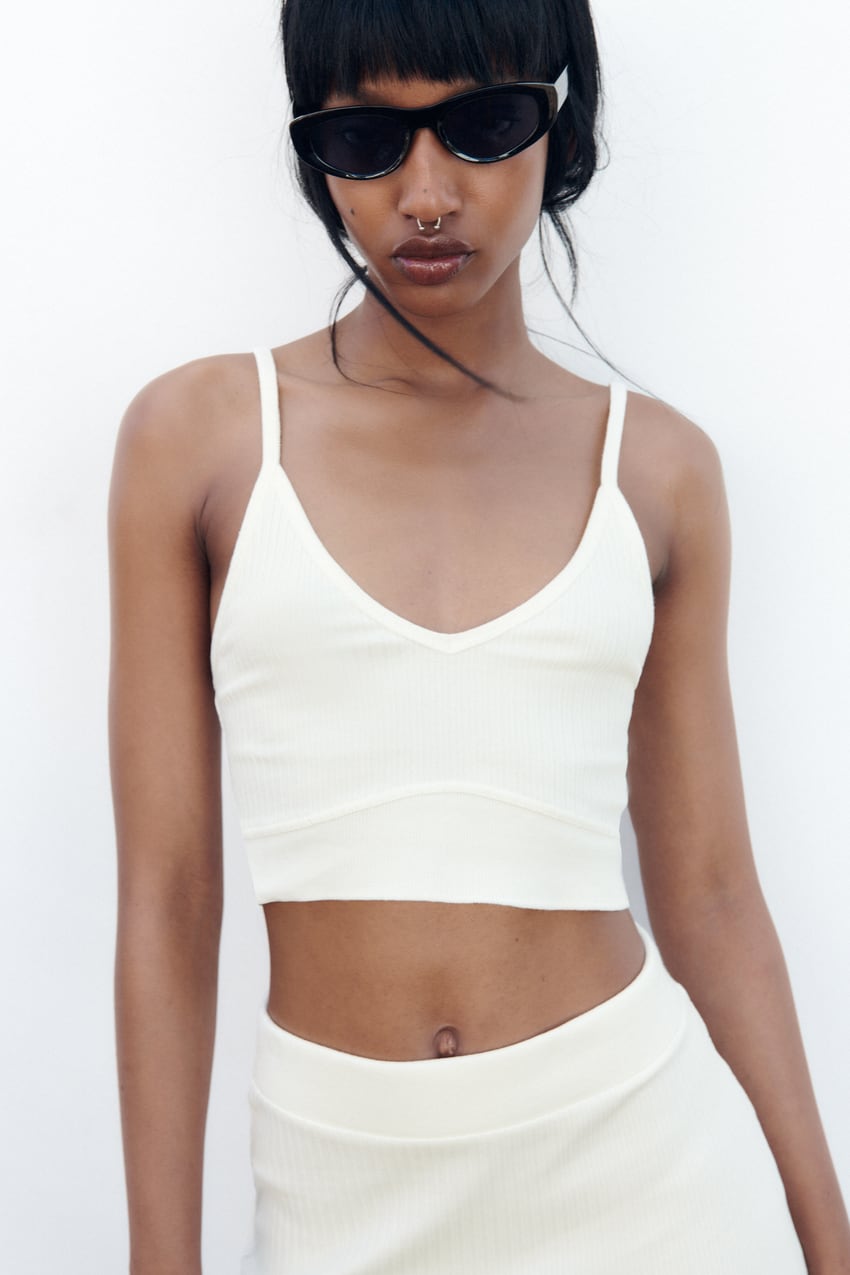 RIB CROP TOP Oyster White States