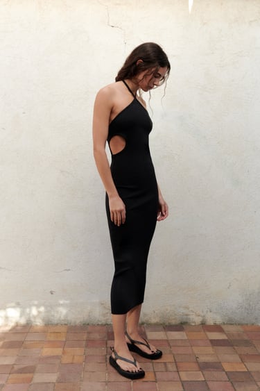 Image 0 of RIBBED MIDI DRESS WITH CUT-OUT DETAIL from Zara