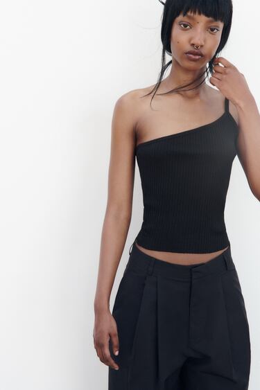 Image 0 of ASYMMETRIC RIBBED TOP from Zara