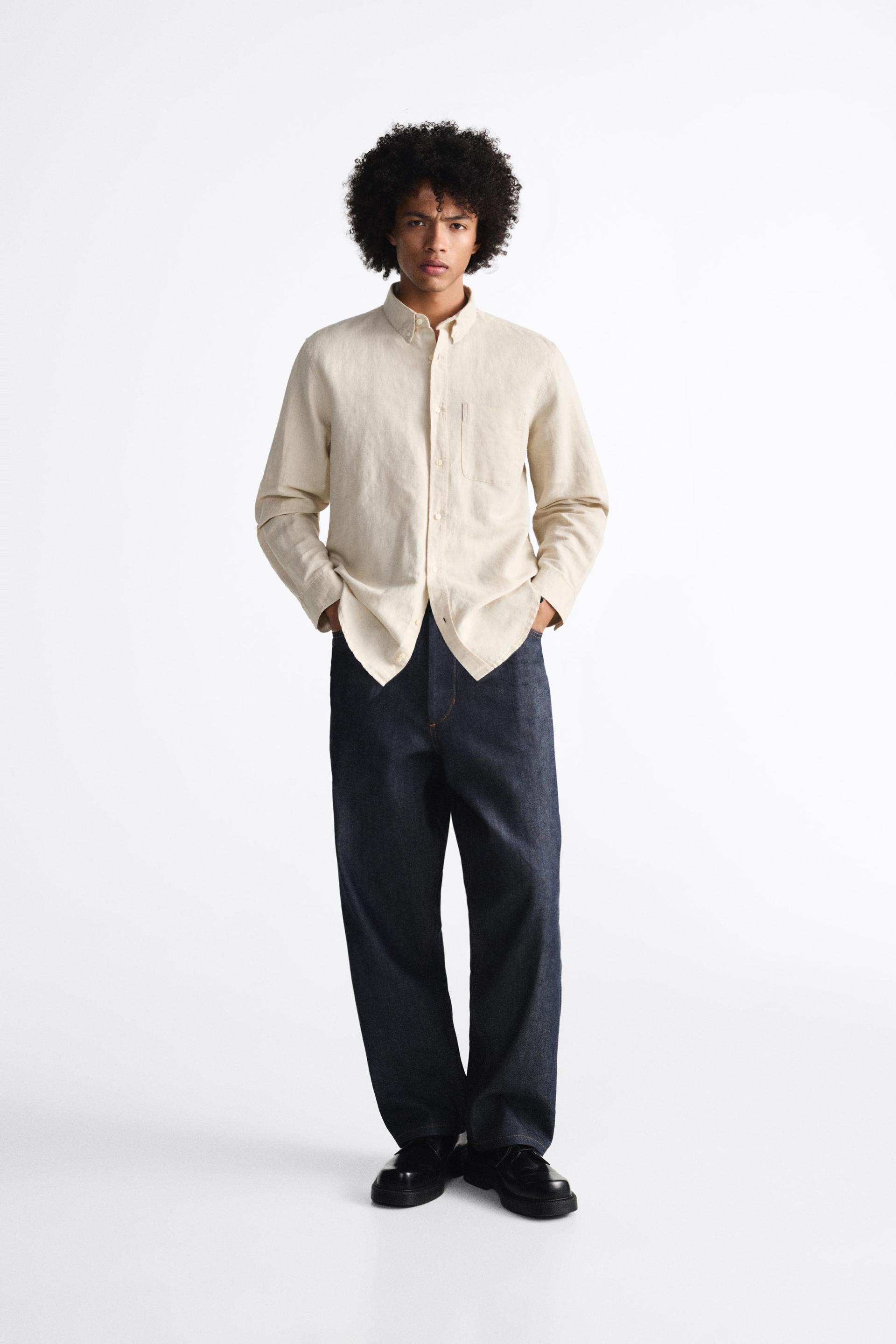 Linen shirt men zara Clearance