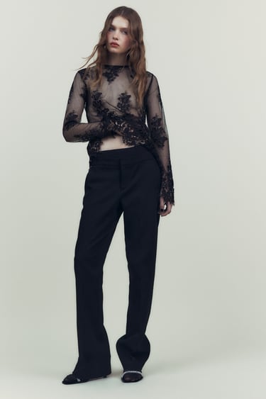 Image 0 of EMBROIDERED TULLE TOP from Zara