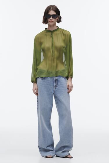 Image 0 of SEMI-SHEER BLOUSE WITH TIE from Zara
