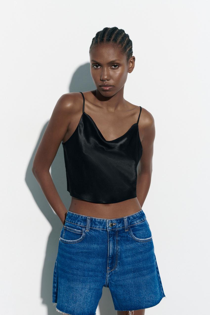 Satin crop top zara Clearance