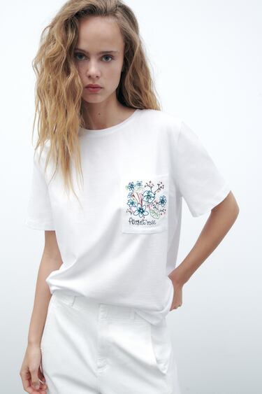 Image 0 of T-SHIRT WITH FLORAL EMBROIDERY from Zara