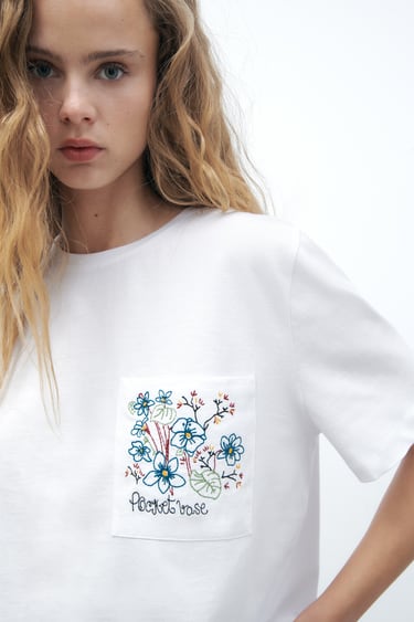 Image 0 of FLORAL EMBROIDERY T-SHIRT from Zara