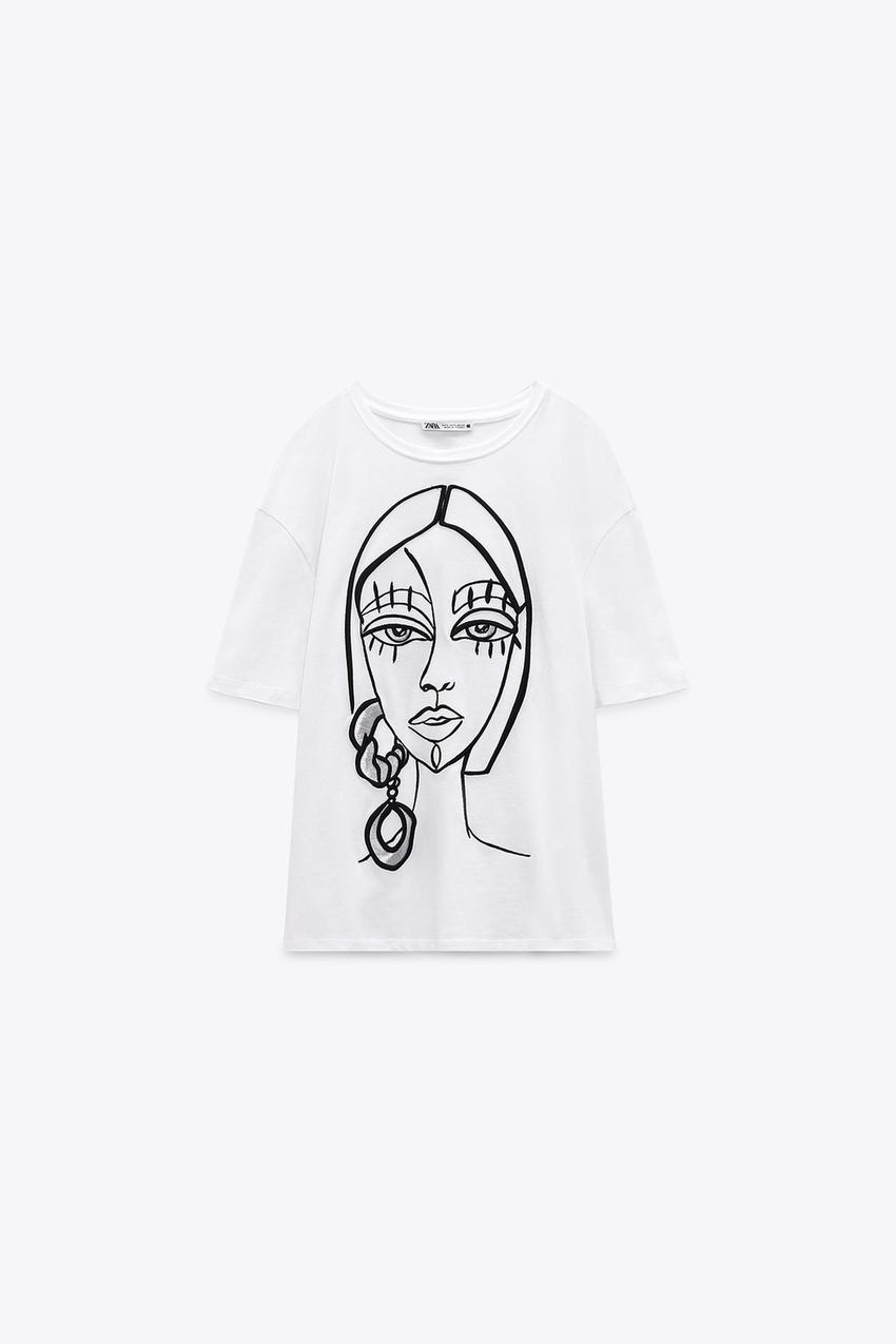DRAWSTRING FACE T-SHIRT - Black / White | ZARA Australia