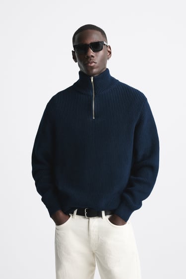 Image 0 of TEXTURED WEAVE MOCK NECK SWEATER from Zara