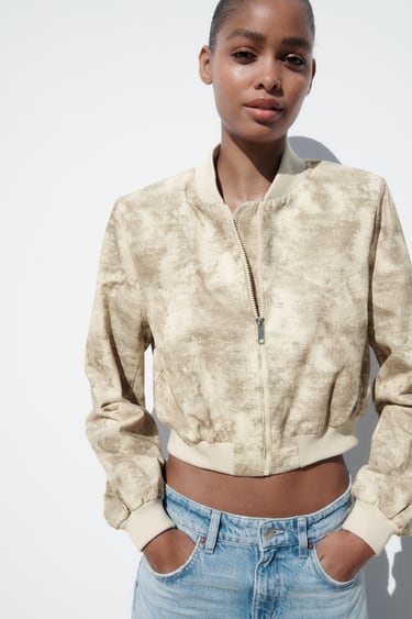 Image 0 of PRINTED CROPPED BOMBER JACKET from Zara