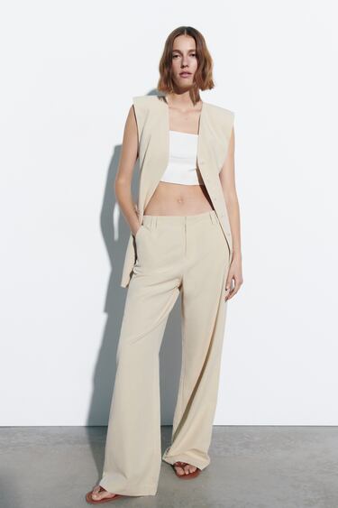 Image 0 of LONG LINEN BLEND CUT OUT VEST from Zara