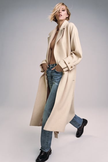 Image 0 of BELTED WOOL BLEND COAT from Zara