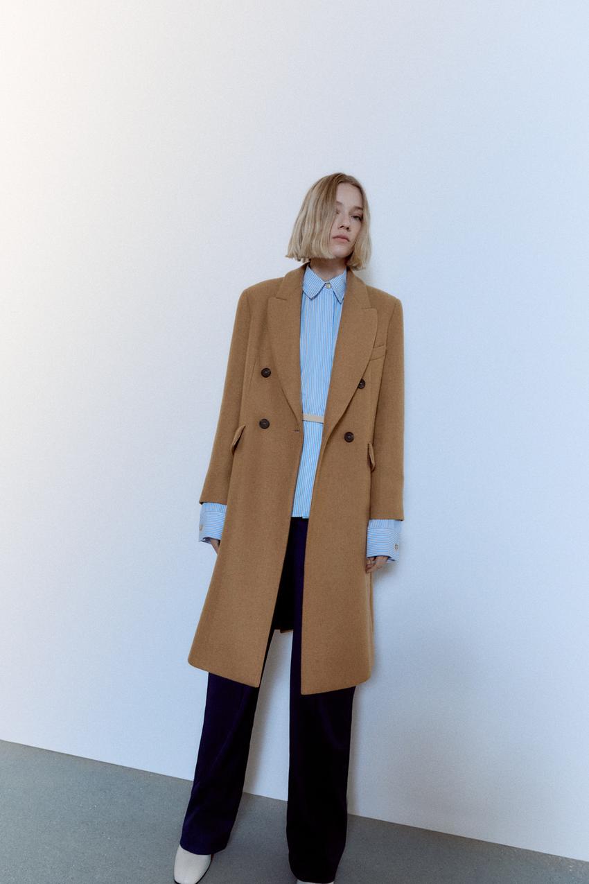 Zara camel coat double breasted Clearance