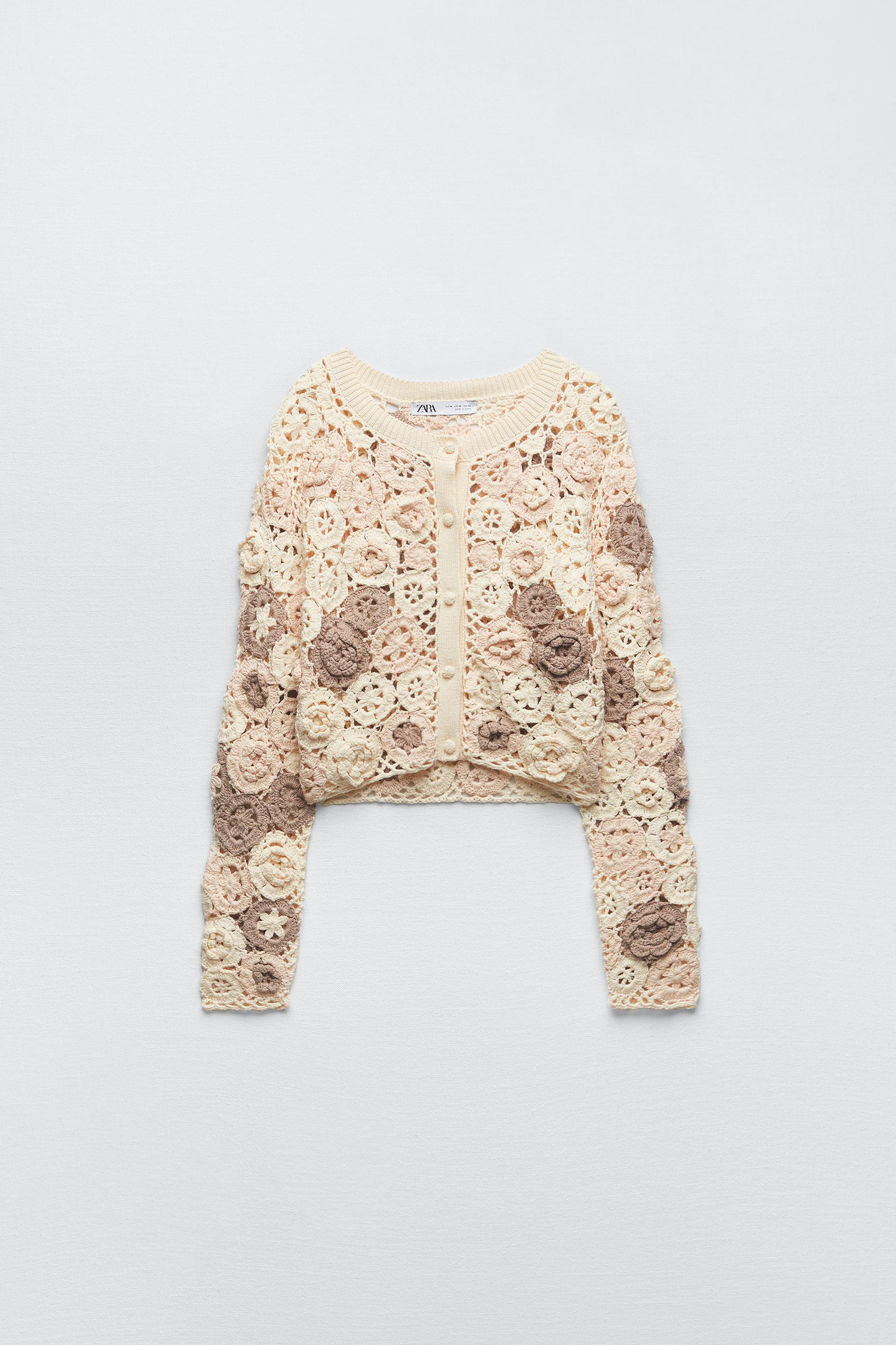 Floral crochet knit cardigan zara Clearance
