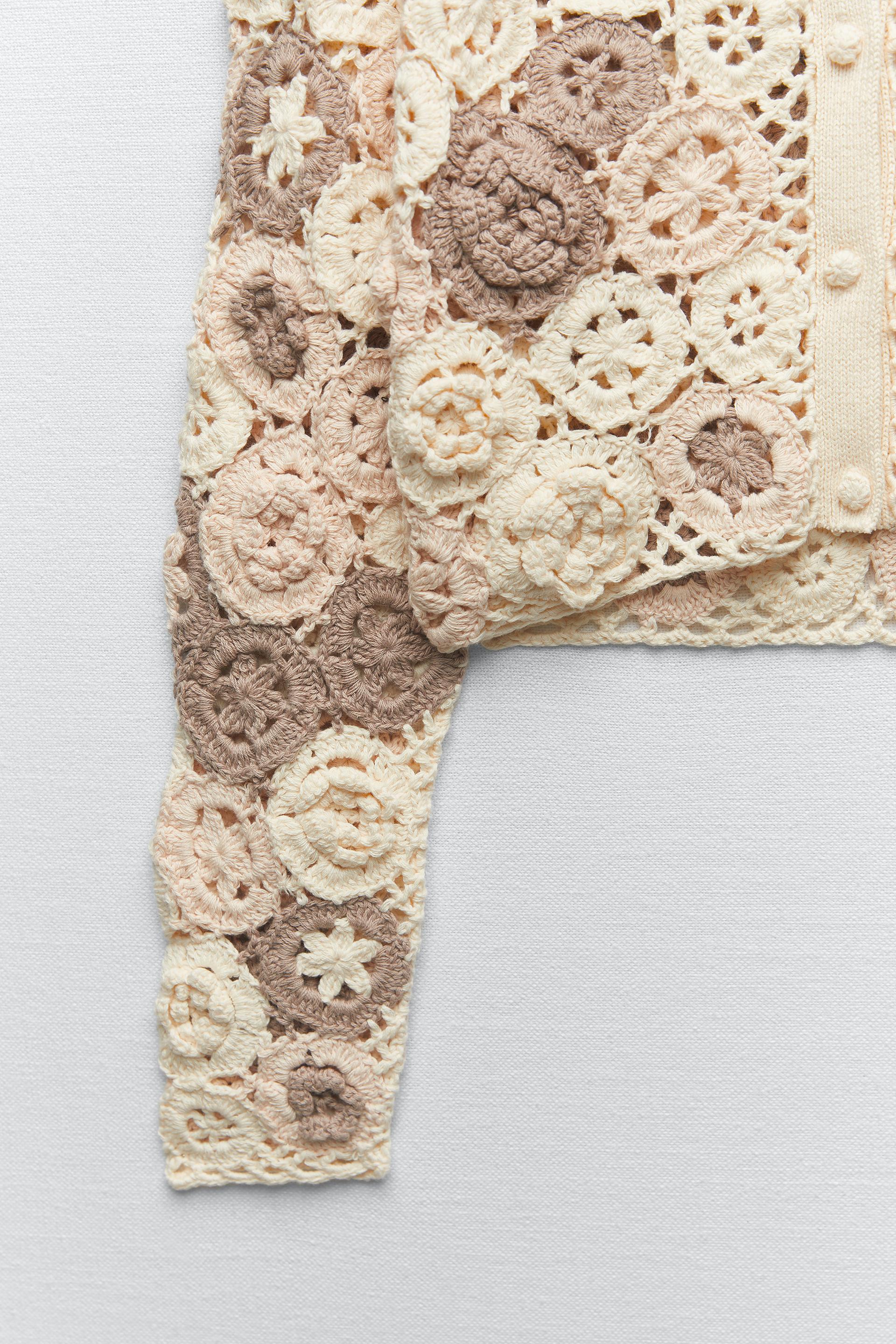 Floral crochet knit cardigan zara Clearance