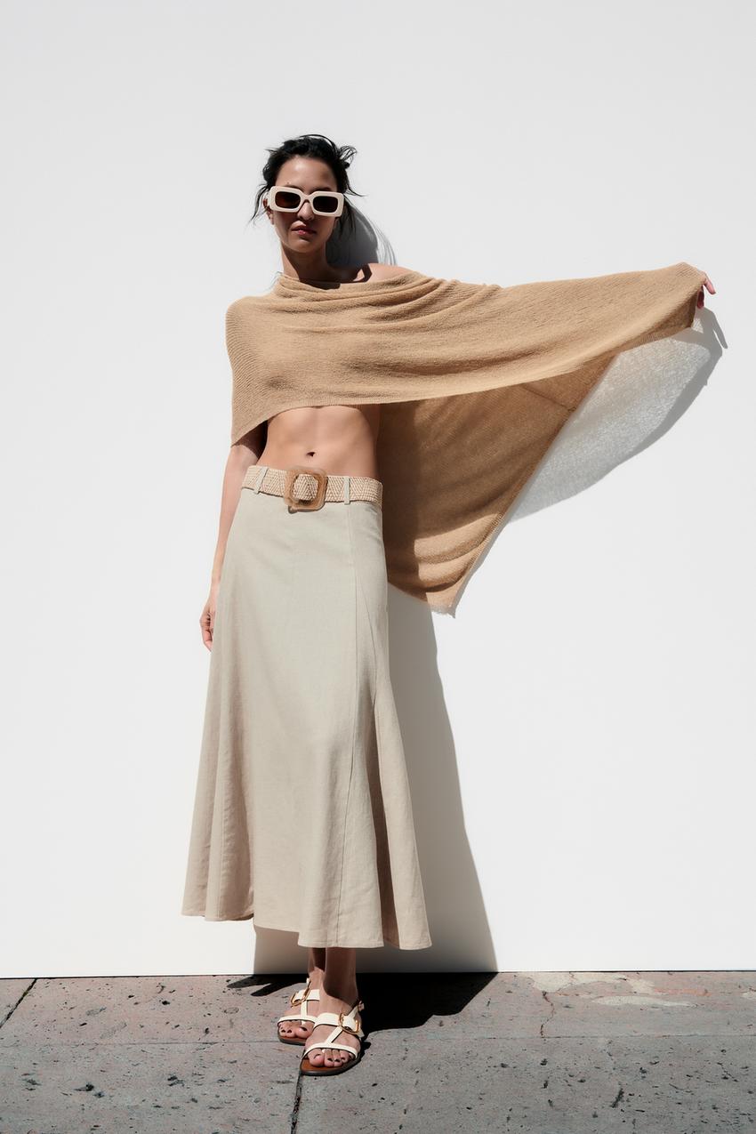 Linen blend midi skirt zara Clearance