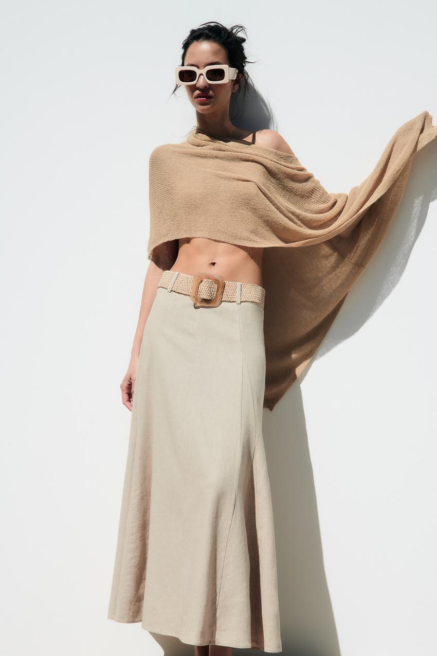 Zara linen blend midi skirt Clearance