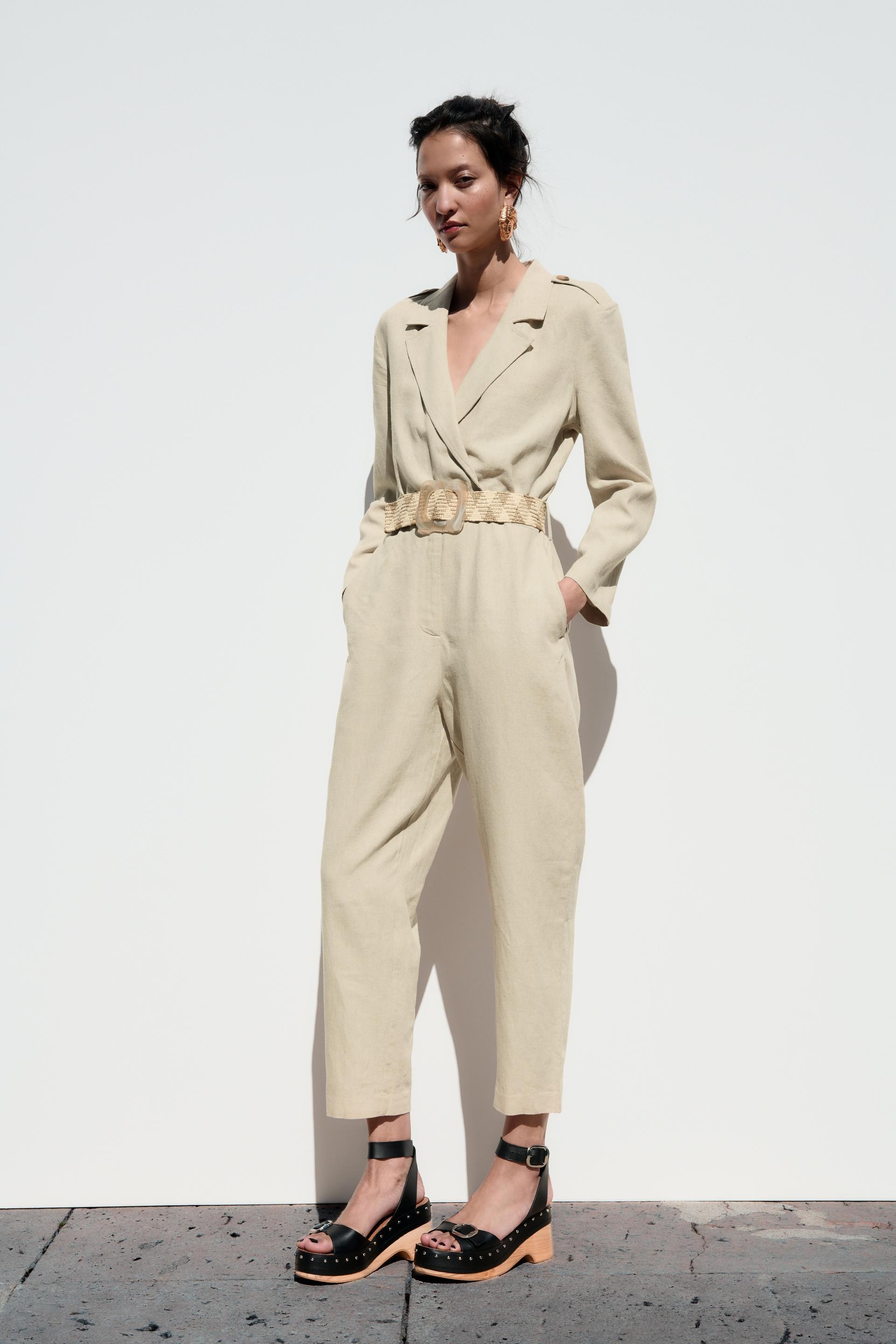 Zara jumpsuit beige Clearance
