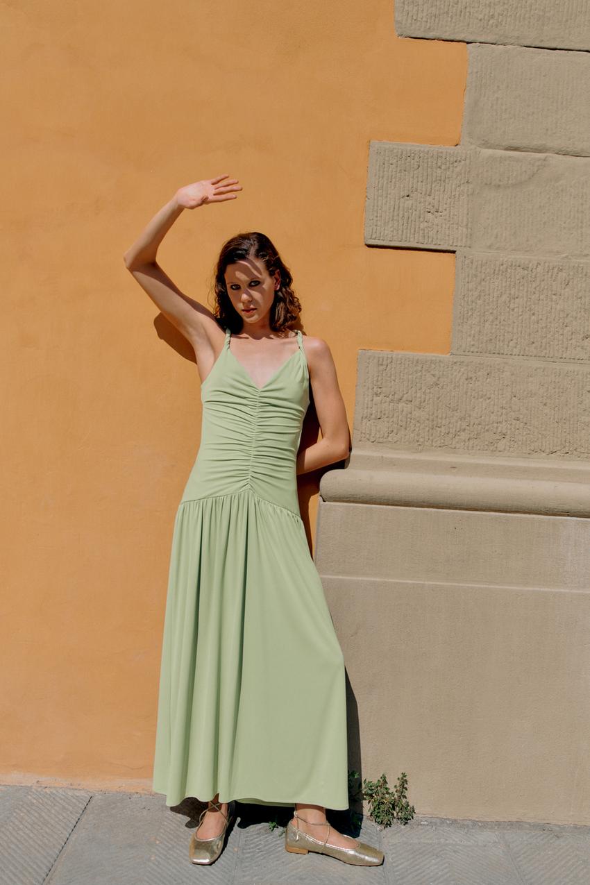 Green draped dress zara Clearance