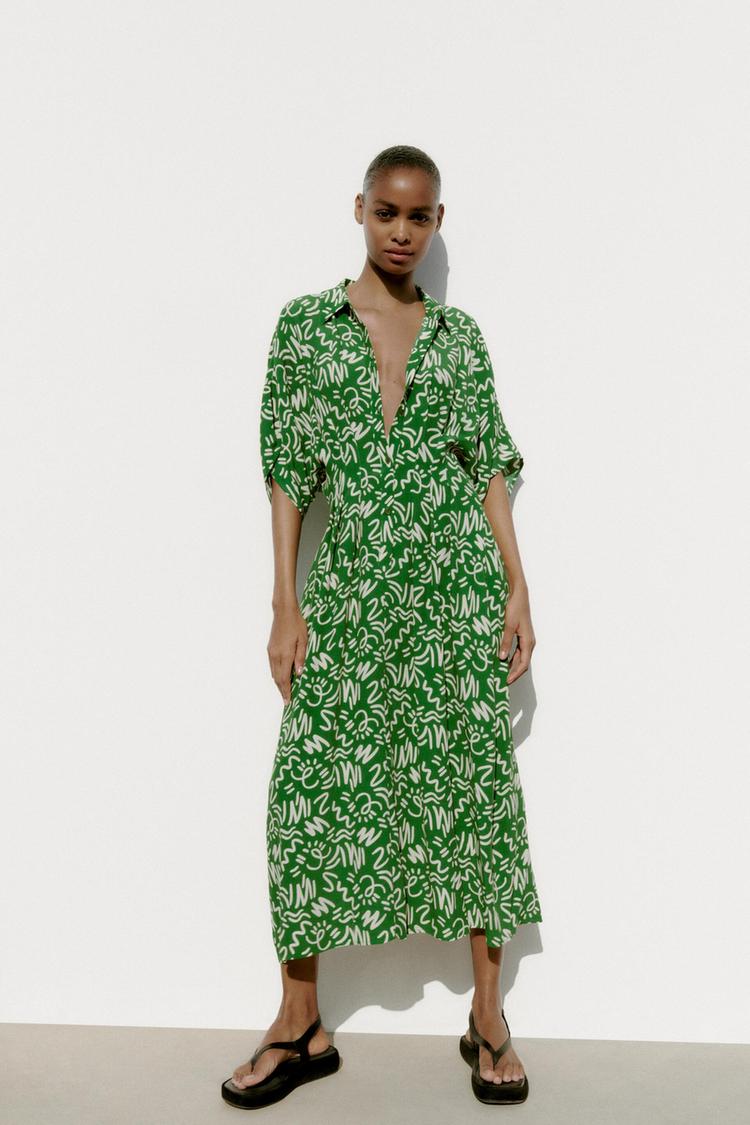 Green pattern zara dress Clearance