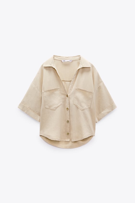 zara.com | Cropped Linen Blend Shirt
