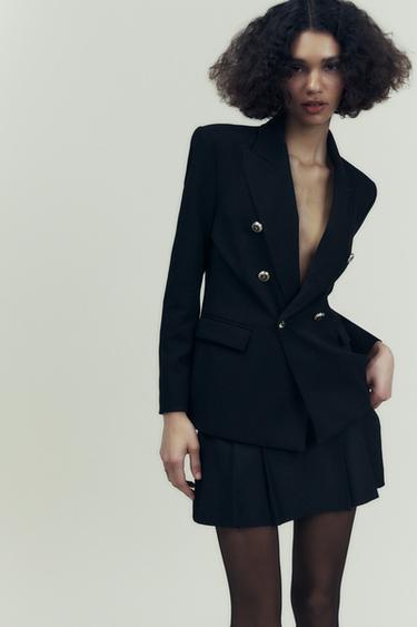 Zara TAILORED DOUBLE BREASTED BLAZER - Black