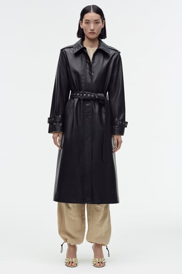 Image 0 of BELTED FAUX LEATHER TRENCH from Zara