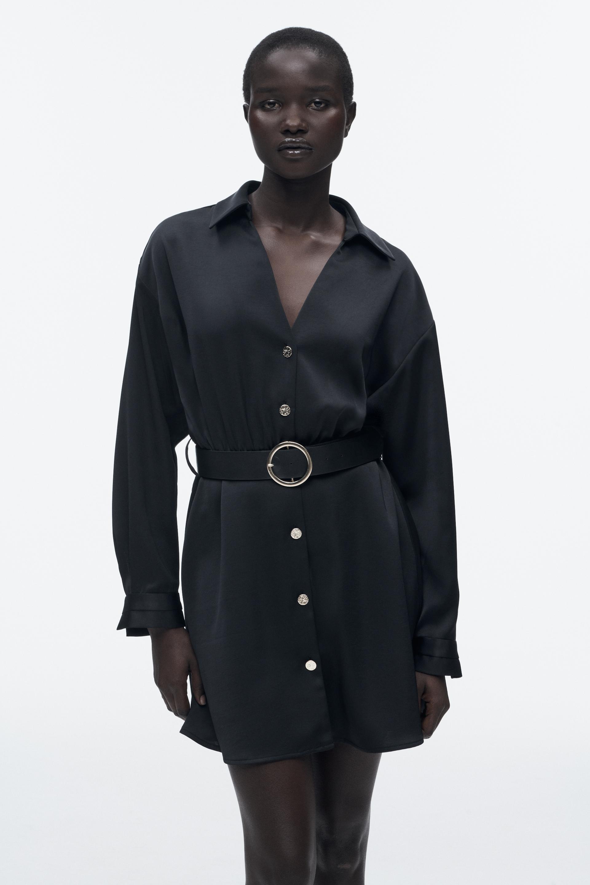 Black satin shirt dress zara Clearance