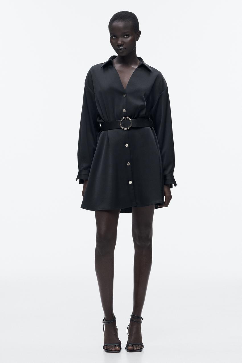 Zara belted satin effect dress Clearance