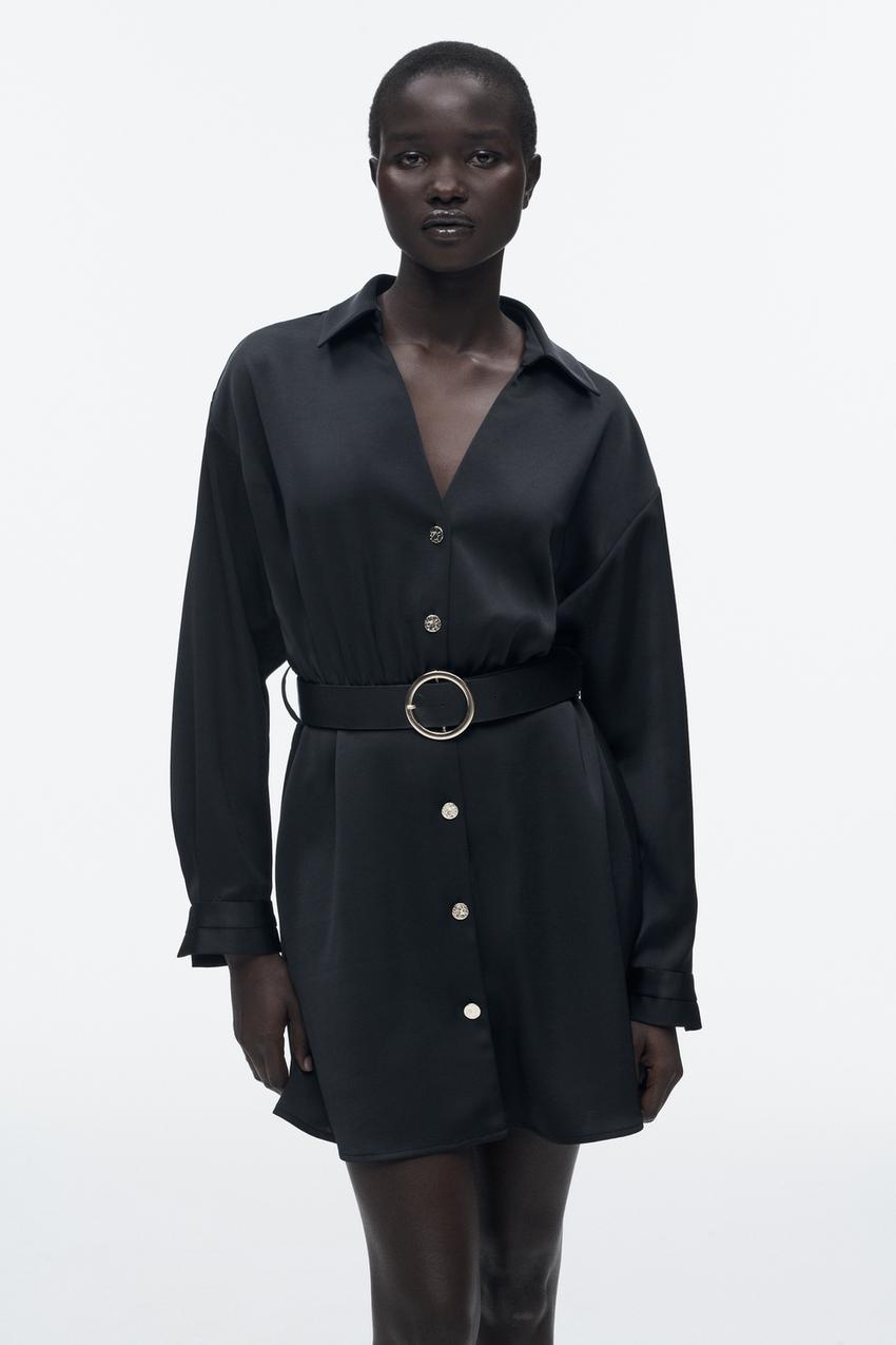 Zara belted satin effect dress Clearance