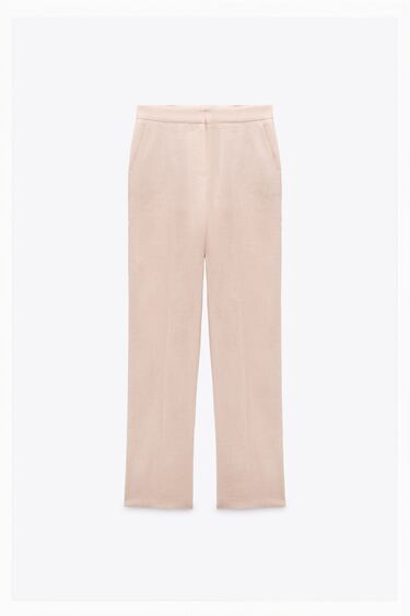 Image 0 of 100% LINEN STRAIGHT TROUSERS from Zara