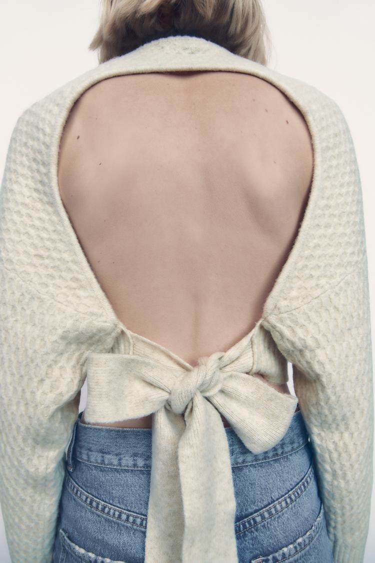 Zara OPEN BACK KNIT MOCK NECK SWEATER - 02488124-712