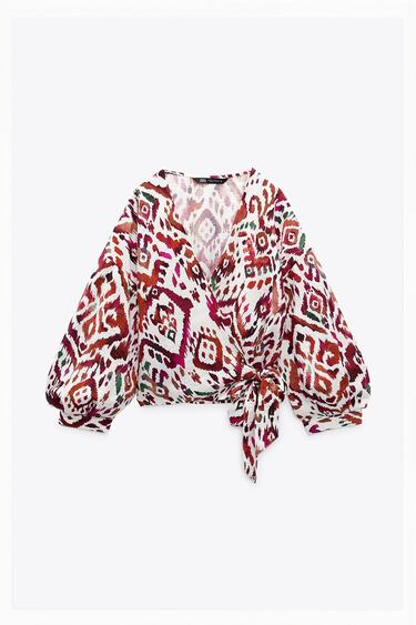 Image 0 of PRINT TOP WITH KNOT from Zara