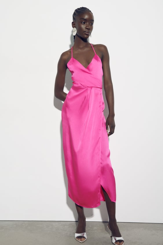 자라 원피스 Zara SATIN SLIP DRESS,Fuchsia