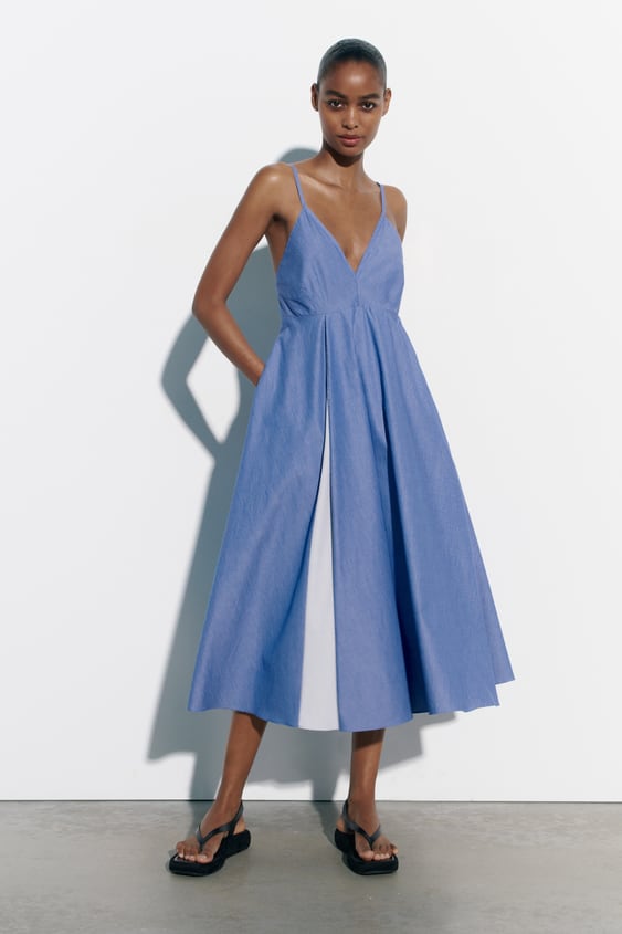 자라 원피스 Zara STRIPED POPLIN DRESS,Blue