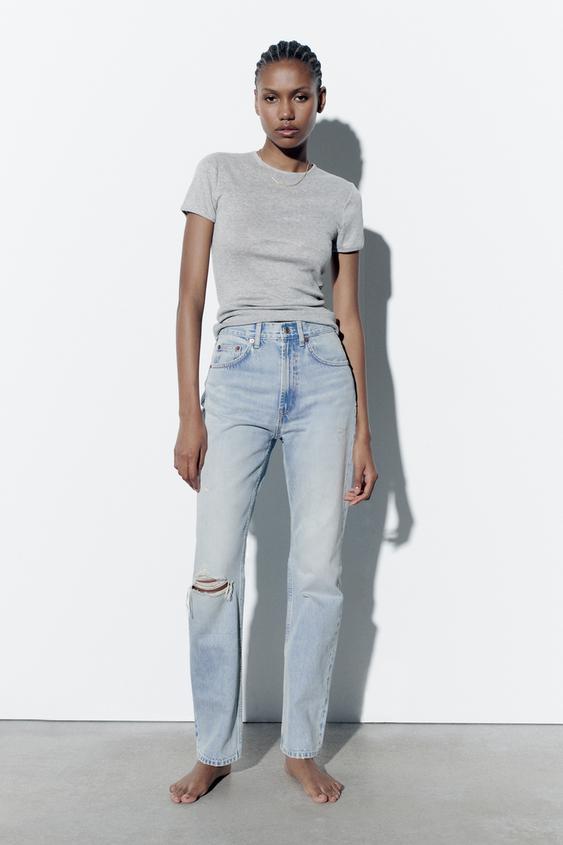 Zara hi rise straight leg jeans light blue Clearance