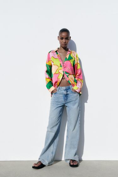 Image 0 of PRINTED SATIN BLOUSE from Zara