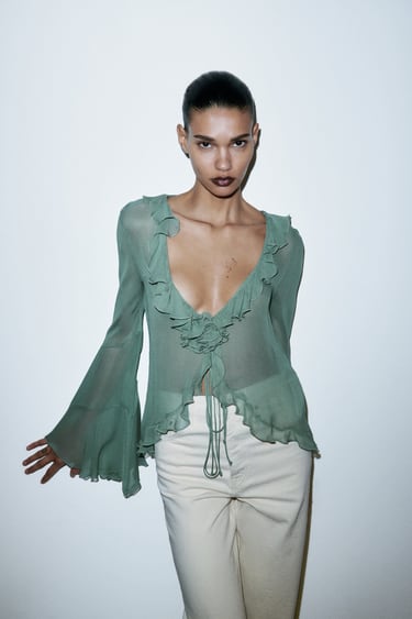 Image 0 of SEMI-SHEER BLOUSE WITH RUFFLES from Zara