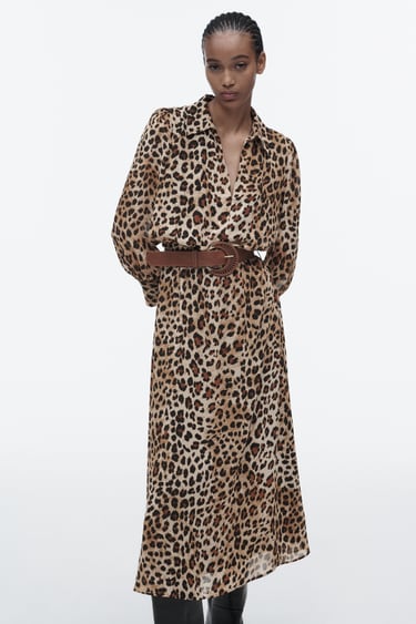 Image 0 of BELTED ANIMAL PRINT DRESS from Zara